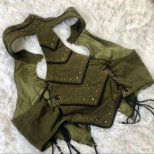 Creatura Festival Vest - high collar green studded short vest